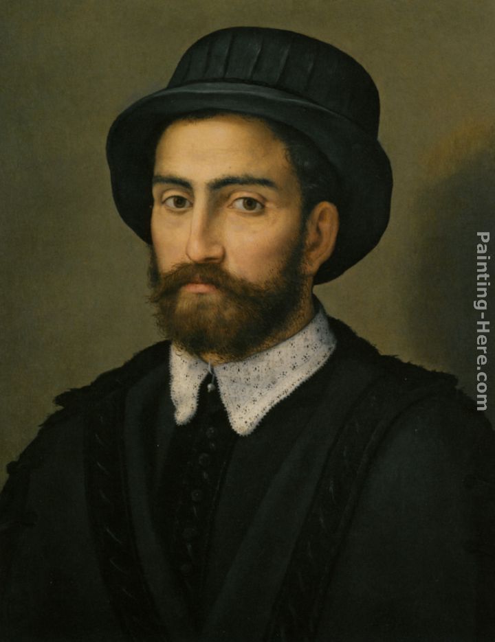 Portrait of a man Bust Length Wearing a Black Coat and Hat painting - Pier Francesco Di Jacopo Foschi Portrait of a man Bust Length Wearing a Black Coat and Hat art painting